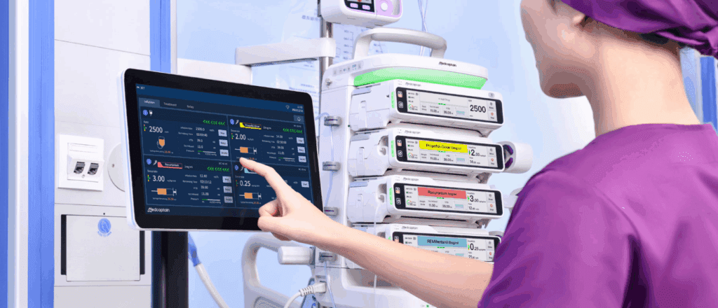médica calculando anestesia nas bombas de infusão ap series da medcaptain